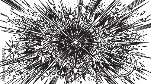 Foto Explosion of broken glass and sharp shrapnel creates abstract shattered destructive effect