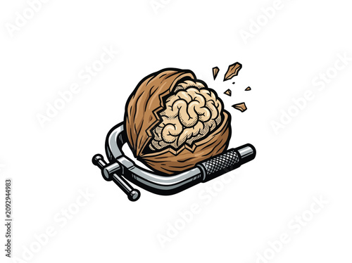 Foto A Detailed Illustration Of A Walnut Being Split In A Mechanical Vice To Expose A