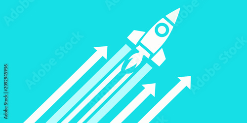 Cuadro en lienzo White Rocket Ship Launch With Arrows Flat Vector Illustration
