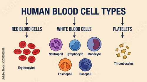 Cuadro en lienzo Human Blood Cell Types Diagram