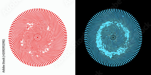 Fotografi Spiral patterns with red and cyan coloration on contrasting backgrounds