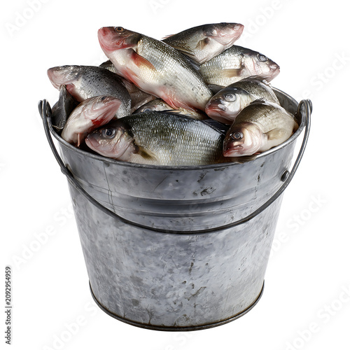 Fresh Fish in a Metal Bucket, Market Scene, Culinary Focus