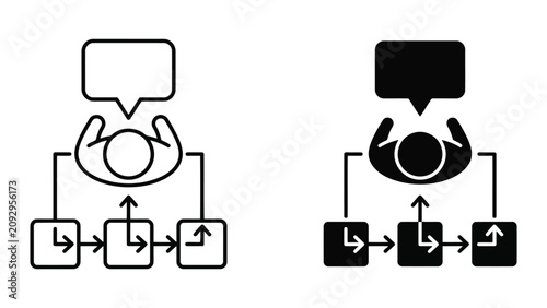 Person making a strategic plan with thought bubble process icon, planning