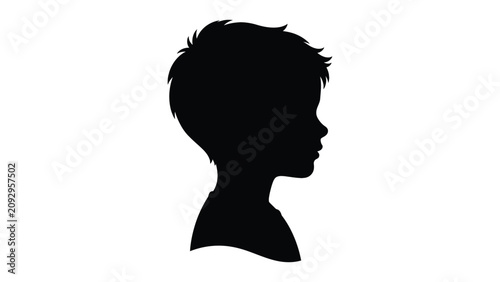 Canvastavla minimalist black silhouette child head profile icon facing right with short tous