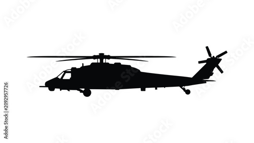 Canvastavla minimalist black silhouette helicopter icon in side profile with main rotor, tai