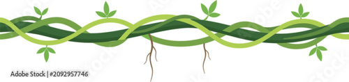 Billede på lærred Jungle liana creepers seamless horizontal border green vines vector illustration