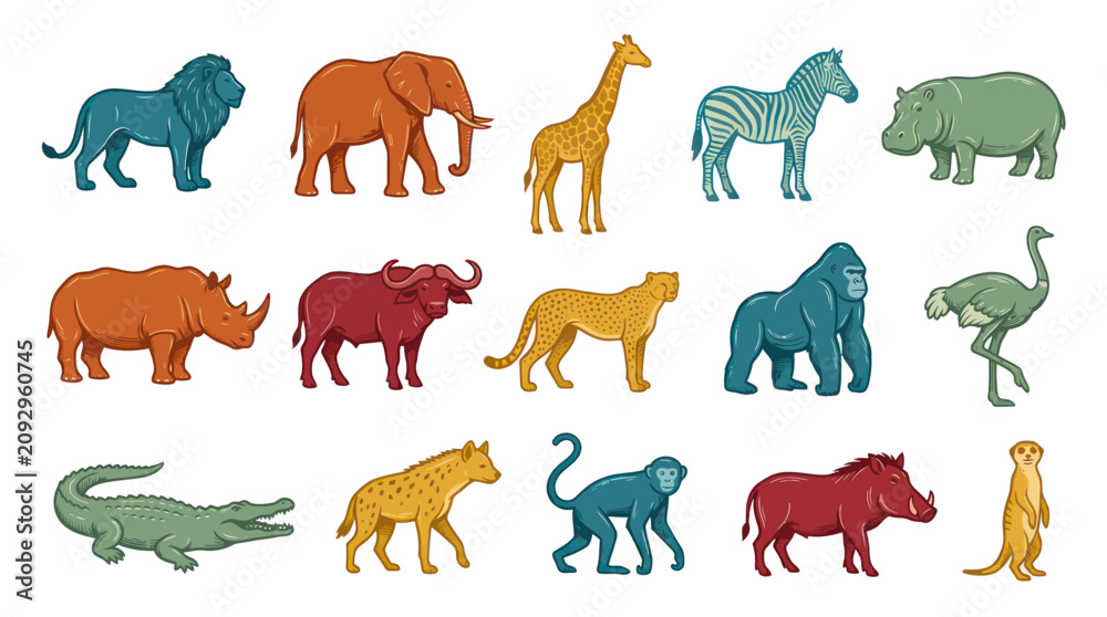 Obraz premium African Safari Animals Vector Icons - Flat Illustration Set