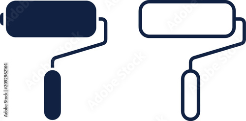 Obraz na płótnie Paint roller brush silhouette and outline icon vector isolated set