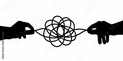 Photos Two Black Hand Silhouettes Holding Entangled String White Background