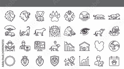 Black line drawings of lions and conservation