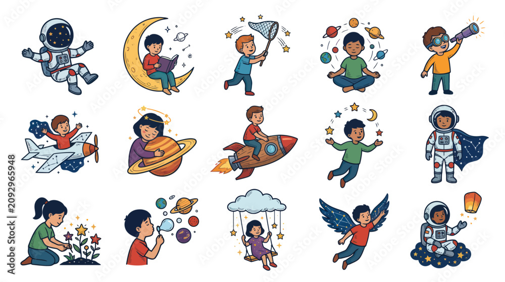 Obraz premium Children's Imagination Dreams: Space, Flight, and Fantasy Art