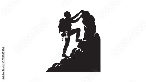 Photos Silhouette of a hiker climbing up a steep rocky mountain