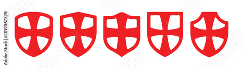 Bild auf Leinwand Five red shield icons with white cross depicting protection and security symbols