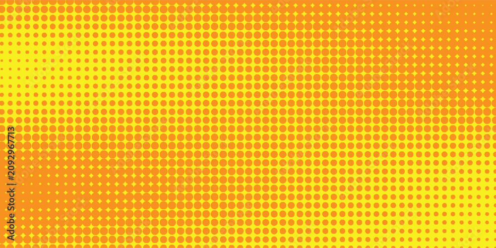 Fototapeta premium Abstract halftone dots pattern background - yellow circle vector design with on orange background.