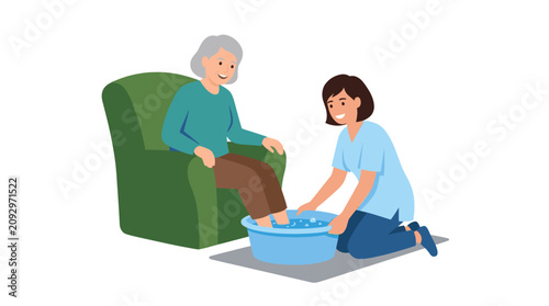 Konstfotografi Caregiver giving elderly woman a therapeutic foot bath.