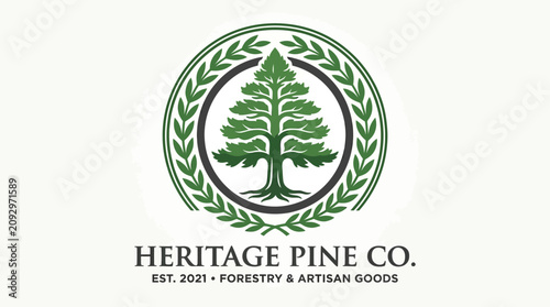 Heritage Pine Company logo showcases a pine tree surrounded by leaves.