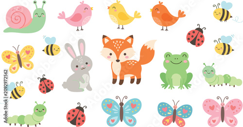 Canvastavla Adorable Forest Friends Cartoon Vector Asset Pack with Cute Baby Animals and Gar