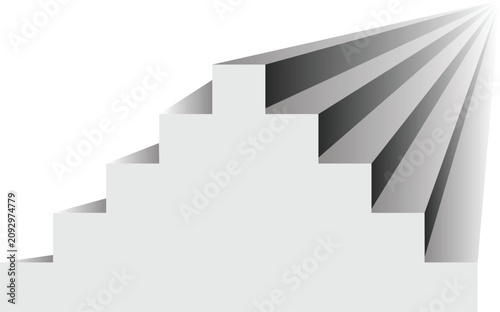 Abstract gray stairs with perspective depth going up to a vanishing point isolated on transparent background.