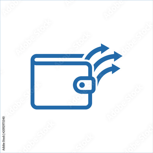 A blue icon of a wallet with money flowing out of it
