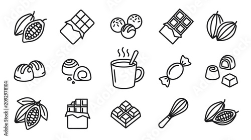 Chocolate and sweet dessert line icon set