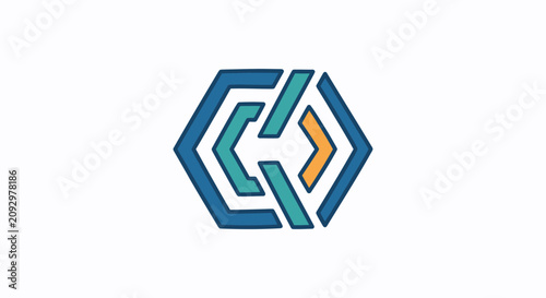 Geometric Hexagon Logo Design with Interlocking Blue and Teal Elements.