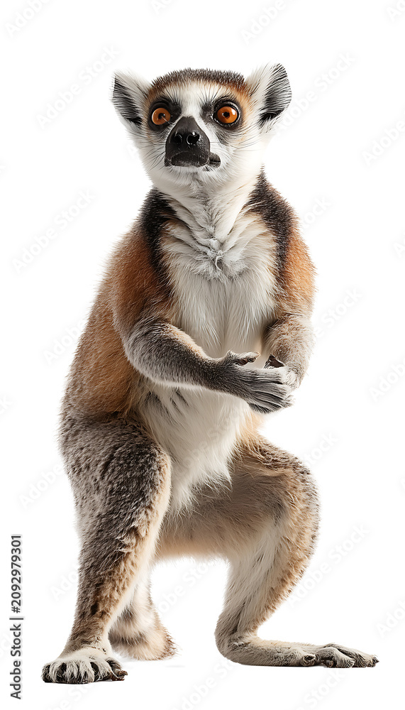 Fototapeta premium Dynamic Action of a Curious Lemur in Studio Setting with Isolated Background