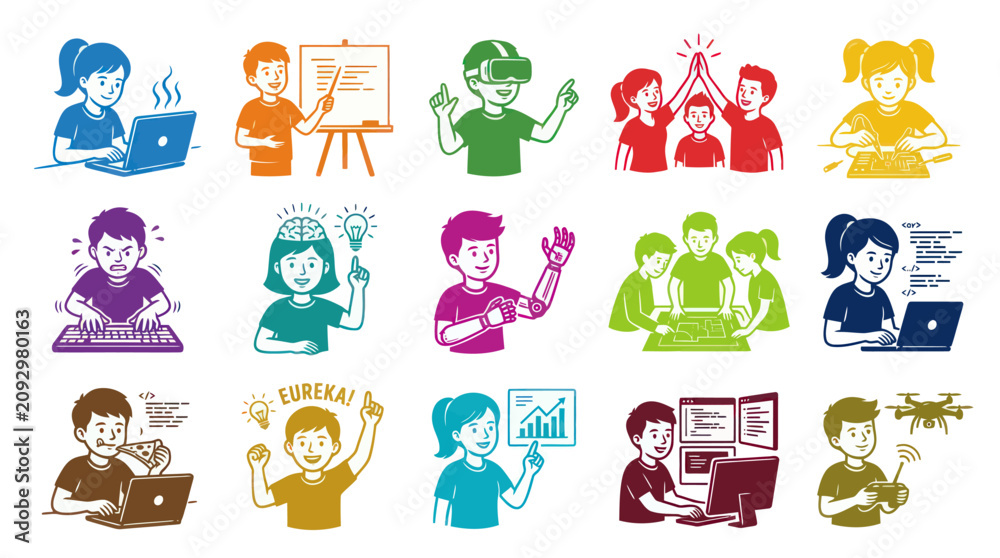 Fototapeta premium Children Coding and Technology Education Icons
