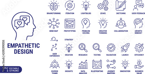 Fotografie Empathetic design icons with brain and speech bubbles in profile head during bra