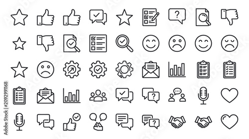 Communication feedback and customer rating line icons