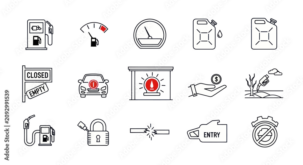 Obraz premium Fuel Crisis and Gas Station Concept Icons