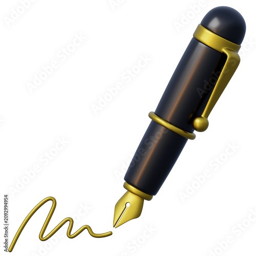3d fountain pen with signature for legal contract agreement authentication digital document signing