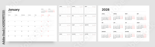 Obraz na plátně Monthly calendar template for 2027 year