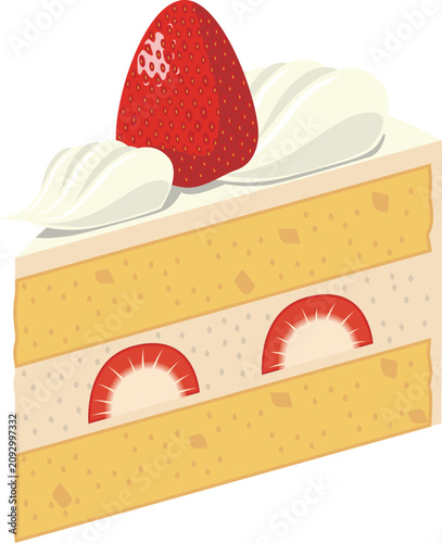 カットされたイチゴのショートケーキ