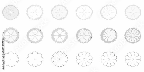 Quadro su tela collection of twelve top down tree plan views in grayscale vector view silhouett