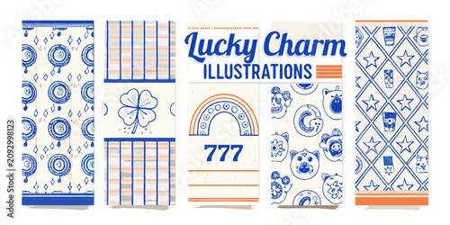 Foto lucky charm illustrations in playful blue and orange vector style four leaf clov