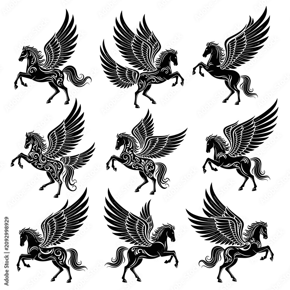 Fototapeta premium Seamless Pattern of Pegasus Silhouettes