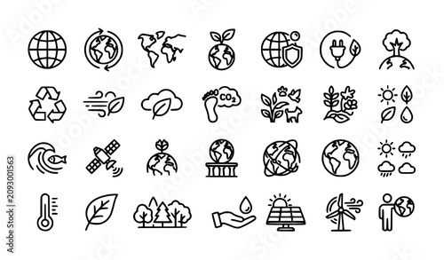 Canvastavla Mega collection of 28 ecology, green energy, and weather line icons vector set
