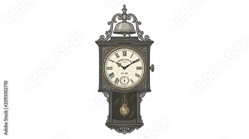Fotografie Antique Wall Clock with Pendulum and Bell