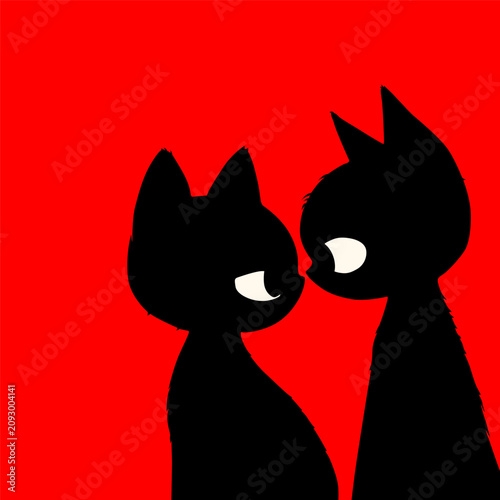 Cute cats in love. Romantic Valentines Day greeting card or poster.