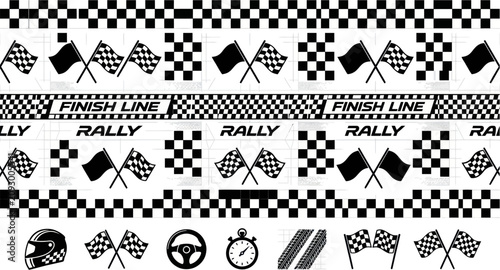 Billede på lærred Rally racing flags and checkered patterns decorate the racing track