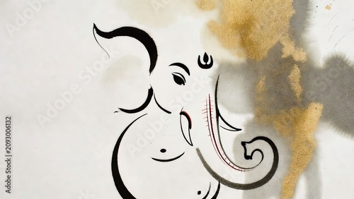 Elegant abstract illustration of lord ganesha featuring intricate lines and gold accents for cultural and artistic themes