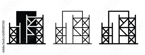 Set of construction scaffolding icons showing building renovation process