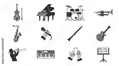 Obraz na plátně Musical instruments icons set collection.