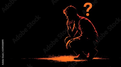 Man Silhouette Under Orange Question Mark Concept