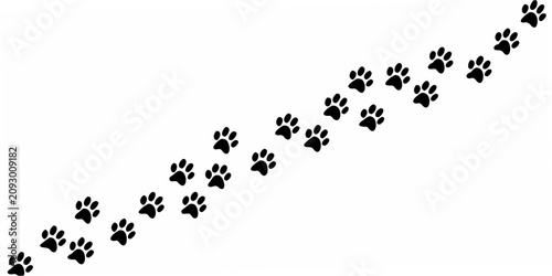 Tableau sur toile Black Paw Prints Silhouette On A White Background
