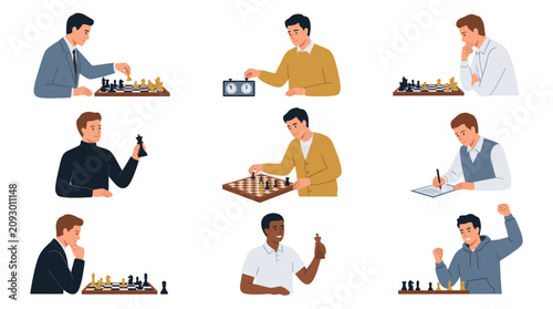 Tableau sur toile Men playing strategic board games and mental challenges.