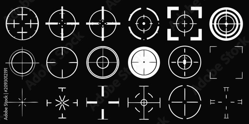 Foto Crosshair Collection White Vector Icons On Black Background Targeting Reticles F