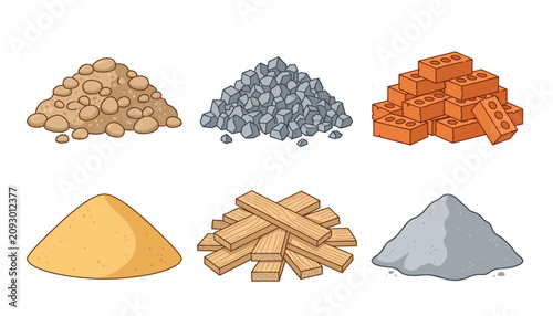 Foto Construction material heap and brick pile vector cartoon set