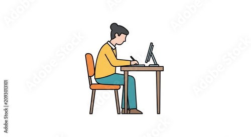 Man sitting at desk working laptop.