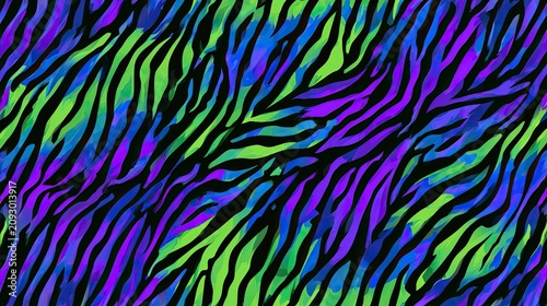 Vibrant abstract pattern featuring bold, multi-colored stripes, mimicking animal print